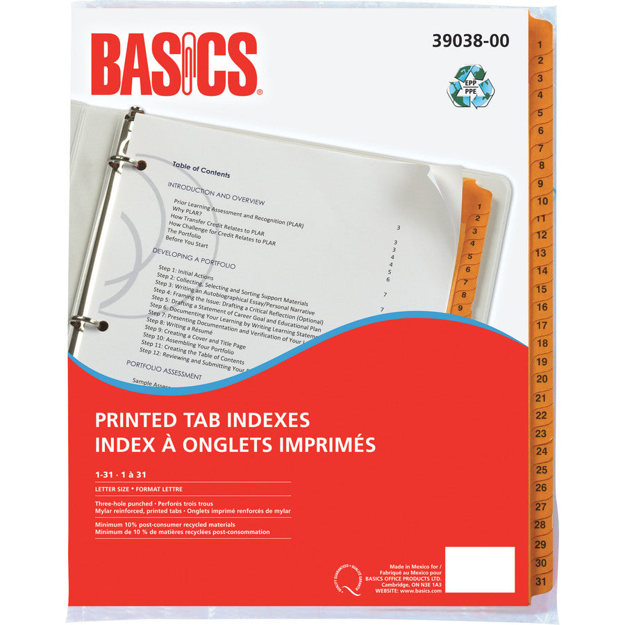 Basics® Printed Tab Indexes 1-31 Letter Yellow