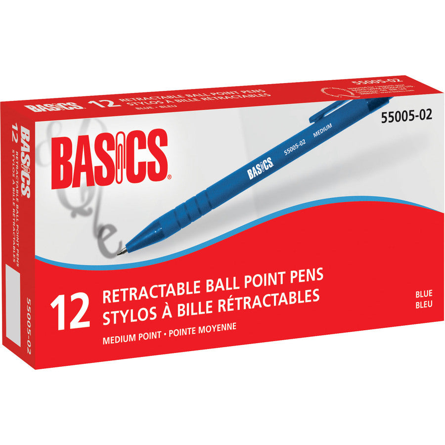 Basics® Retractable Ball Point Pen Medium Blue 12/box