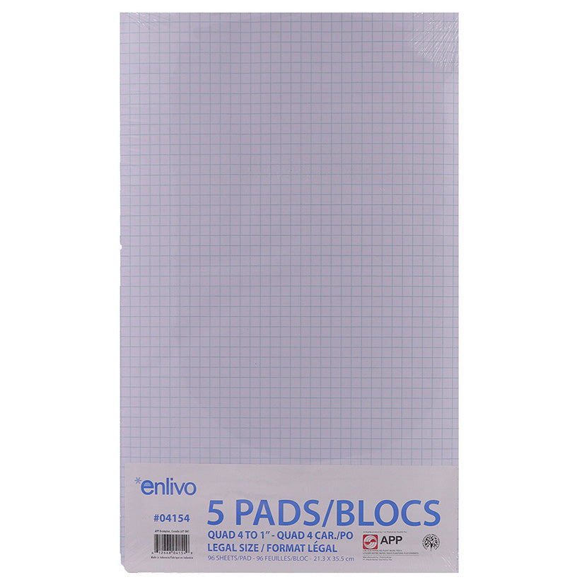 Enlivo 4:1" Quad Writing Pads White 96 sheets/pad 5 pads/pkg