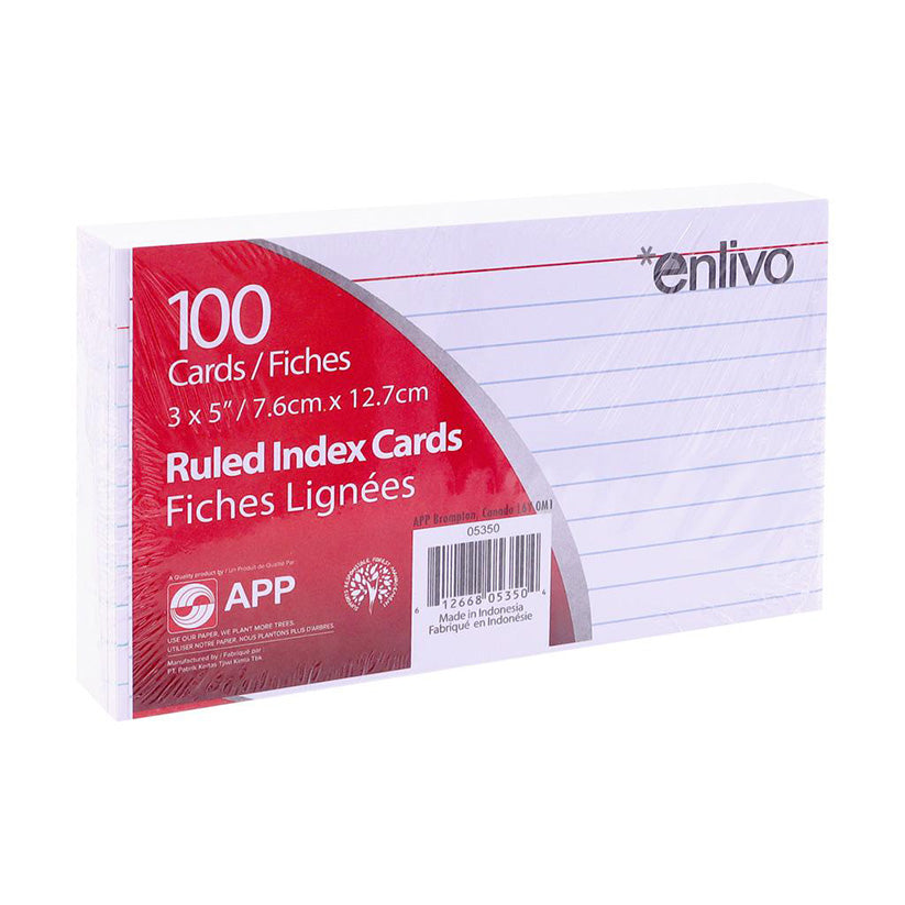 APP Ruled Index Cards 3"x5" White 100/pkg