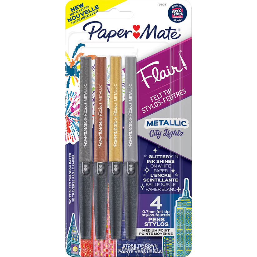 Paper Mate Flair Glittery Metallic City Lights Felt Tip Pens 4/pkg