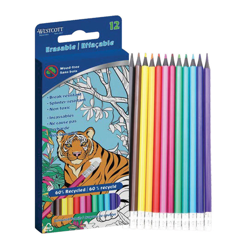 Westcott Wood Free Erasble Colour Pencils 60% Recycled 12/pkg