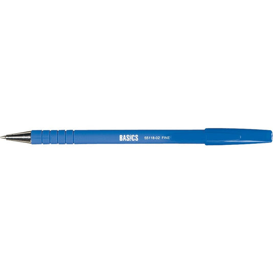 Basics® Rubber Barrel Stick Pen Fine Point Blue 12/box
