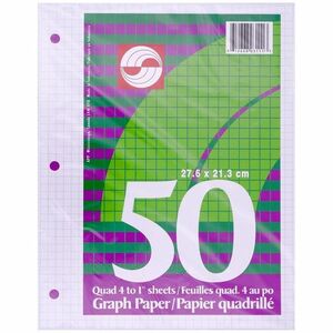 Loose-Leaf Paper, Quad 4-1" , 50 Sheets