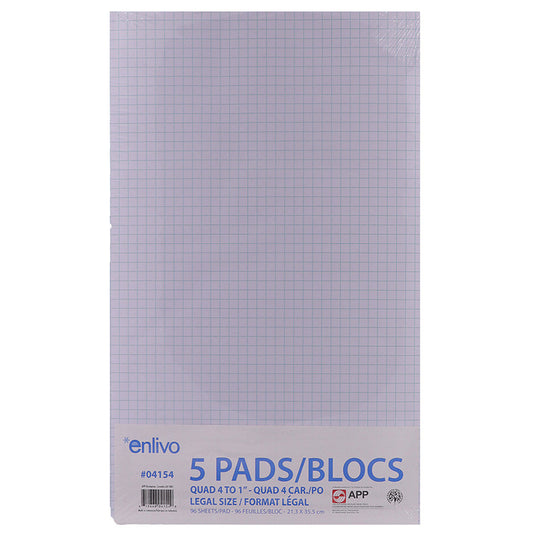 Enlivo 4:1" Quad Writing Pads White 96 sheets/pad 5 pads/pkg