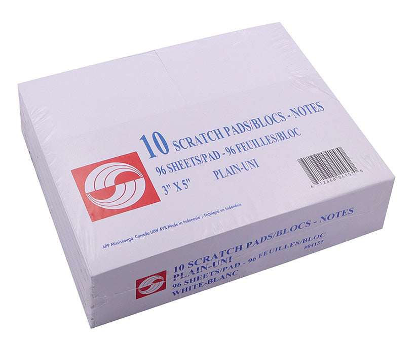 APP Plain Scratch Pads 3"x5" 96 sheets/pad 10 pads/pkg