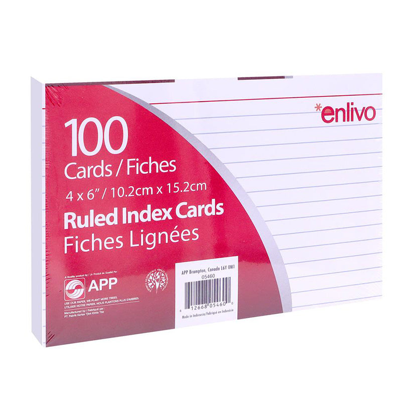 APP Ruled Index Cards 4"x6" White 100/pkg