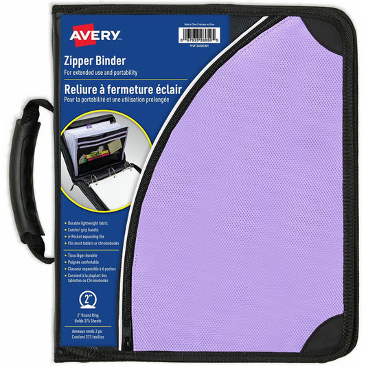 Avery Zippered Binder with Handle 2" Purple