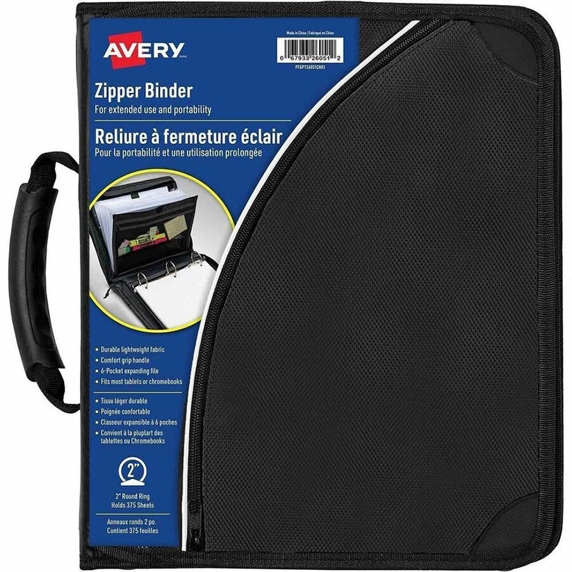 Avery Zippered Binder with Handle 2" Black