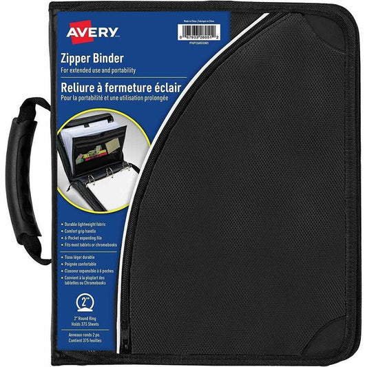 Avery Zippered Binder with Handle 2" Black