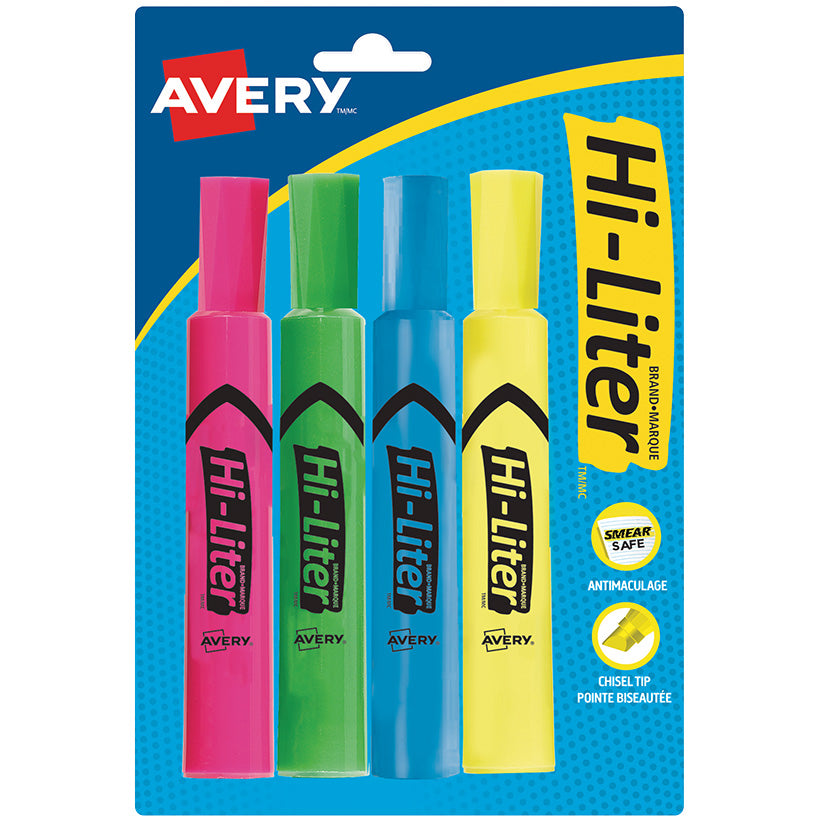 Avery HI-LITER Chisel Tip 4/pkg