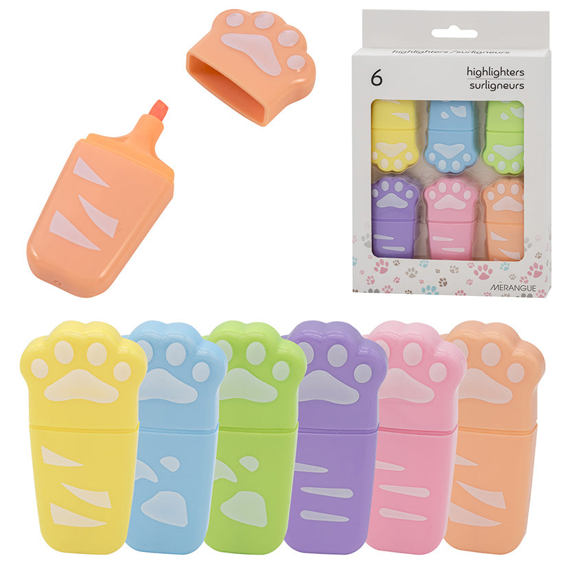 Merangue Paw Shaped Highlighters 6/pkg