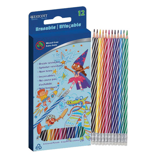 Westcott Wood Free Erasable Colour Pencils Twist 12/pkg