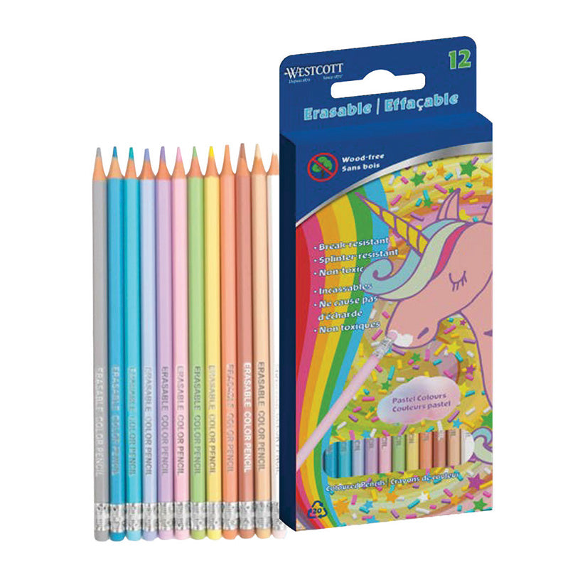 Westcott Wood Free Erasable Colour Pencils Pastel 12/pkg