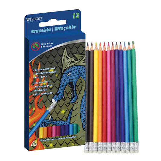 Westcott Wood Free Erasable Colour Pencils Brights 12/pkg