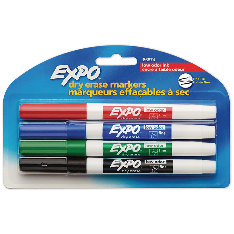 Expo Low Odour Fine Tip Dry Erase Markers 4/pkg