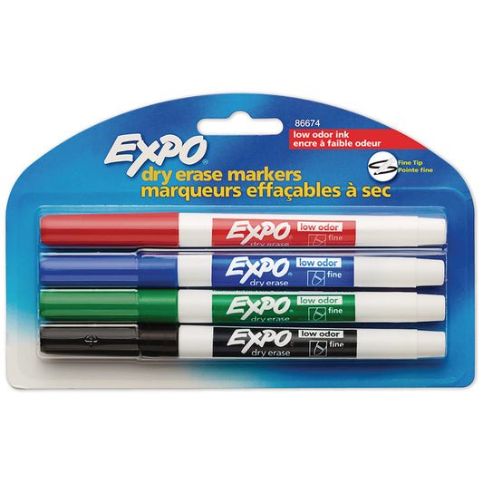 Expo Low Odour Fine Tip Dry Erase Markers 4/pkg